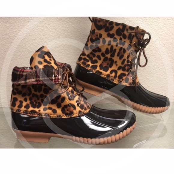 Leopard print lace up Plaid Duck Boots - Picture 2 of 7